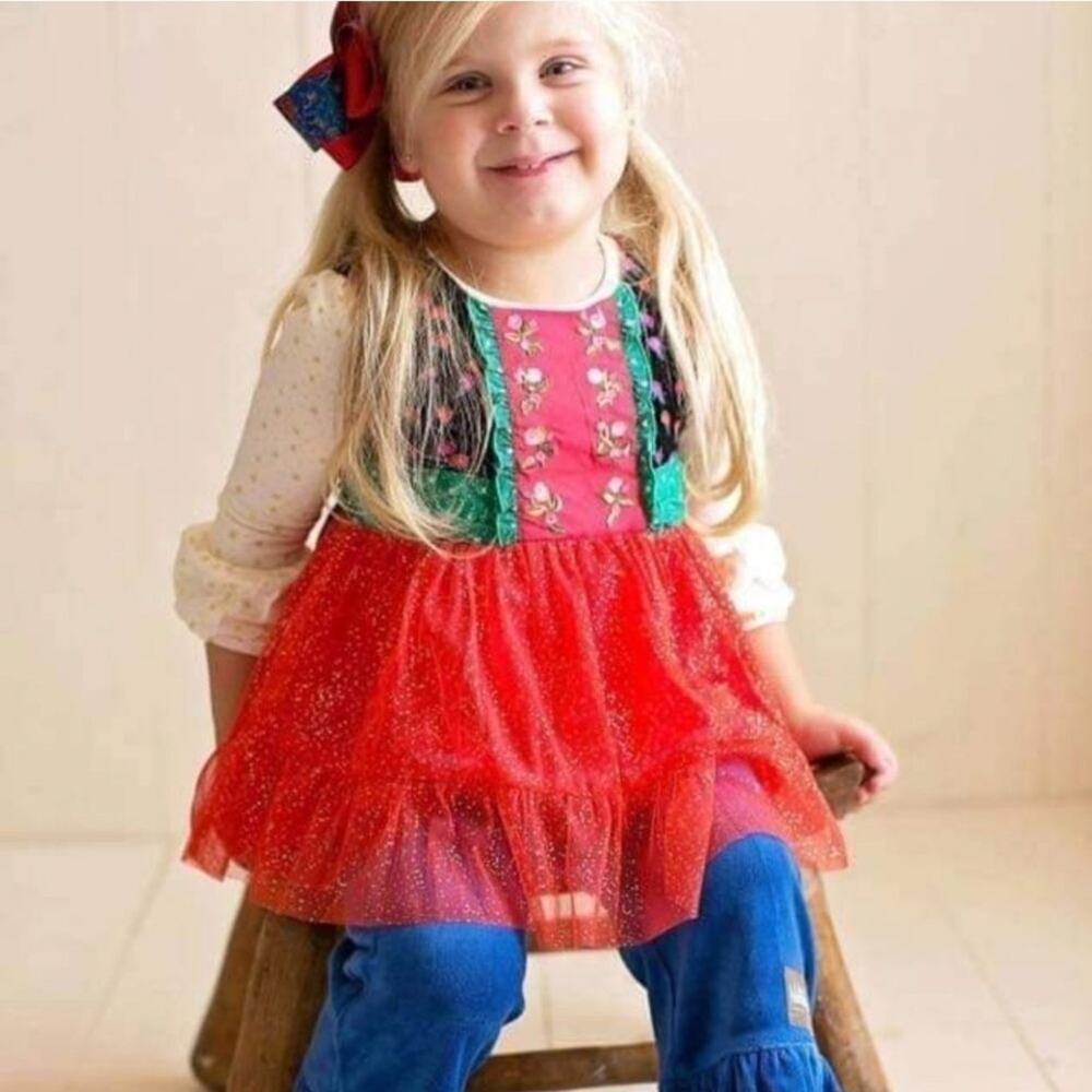 Matilda Jane Caroling‎ Away Red Tulle Christmas Top Shirt Size 6 Holiday